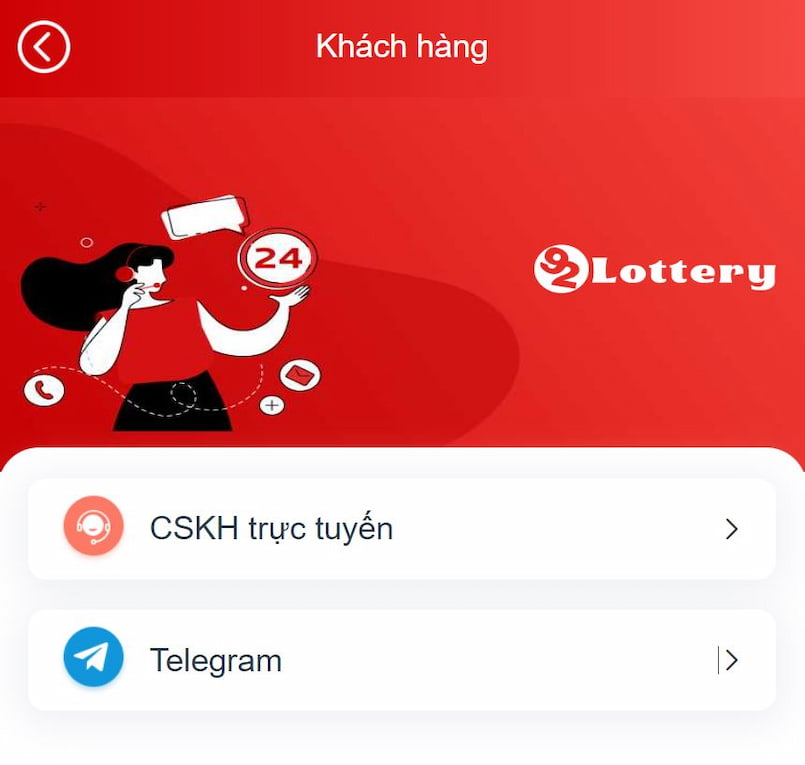Liên hệ 92Lottery qua ứng dụng chat Telegram